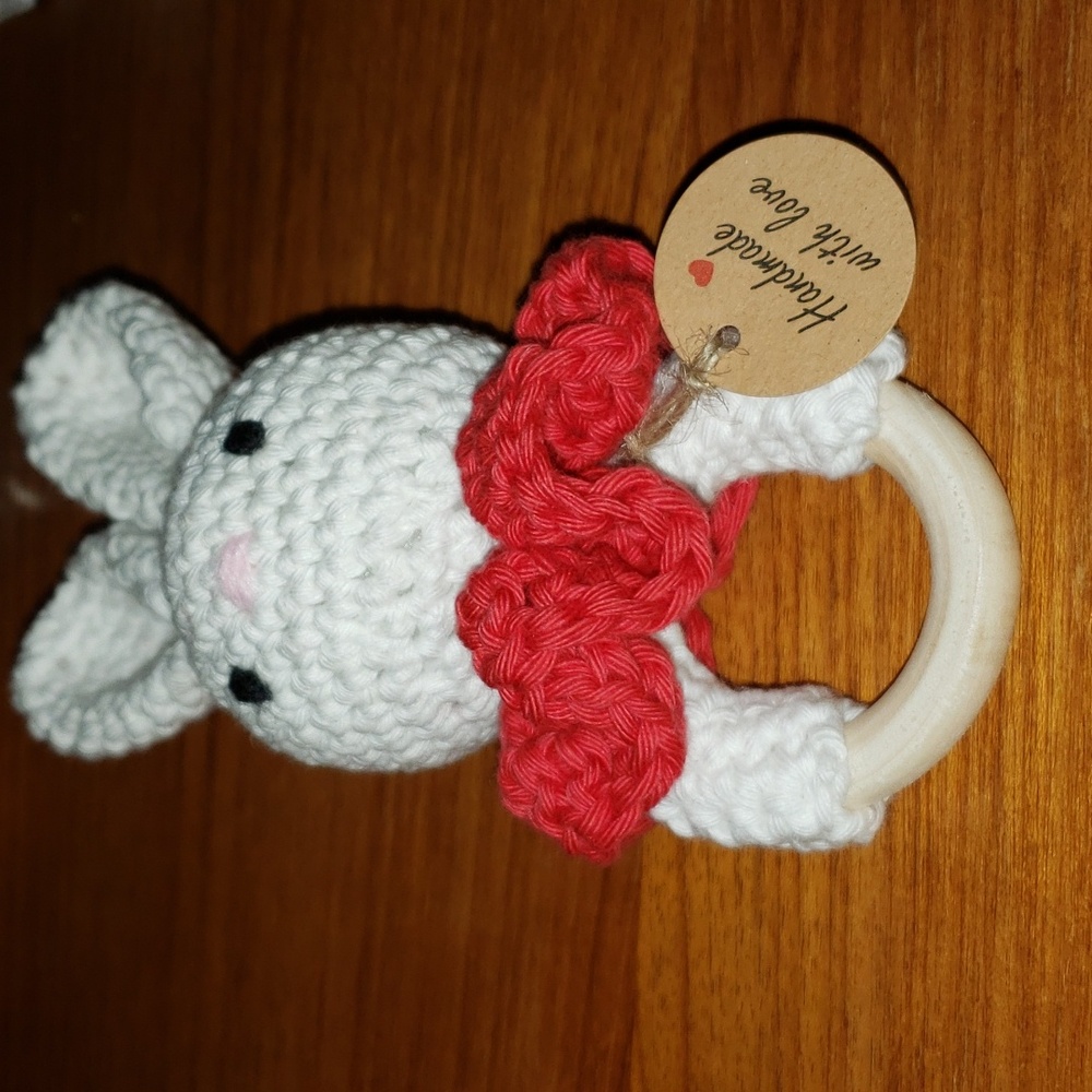 Crochet Bunny Teething Rattle - Picture 2 of 5